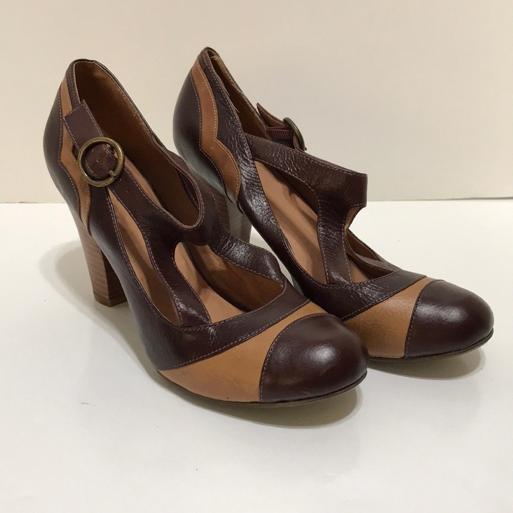 Brown Distressed Chunky Heels Vintage Mary Jane